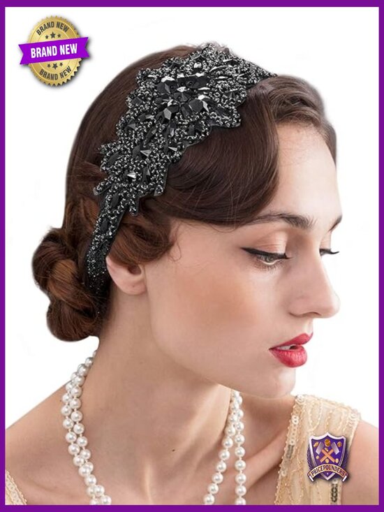 Vintage Rhinestone Flapper Headband Elastic 1920s Gatsby Hair Accessory